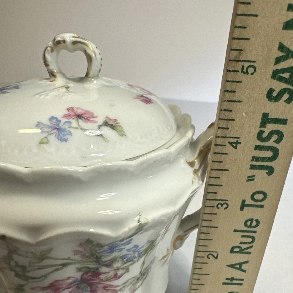 Vintage Haviland China Limoges Over Sized Sugar Bowl w Lid Roses Floral Design